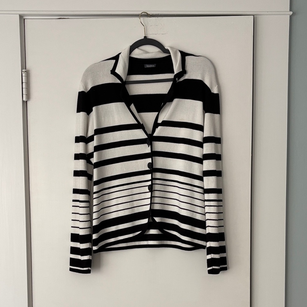 Neiman Marcus Black and White Striped Cardigan